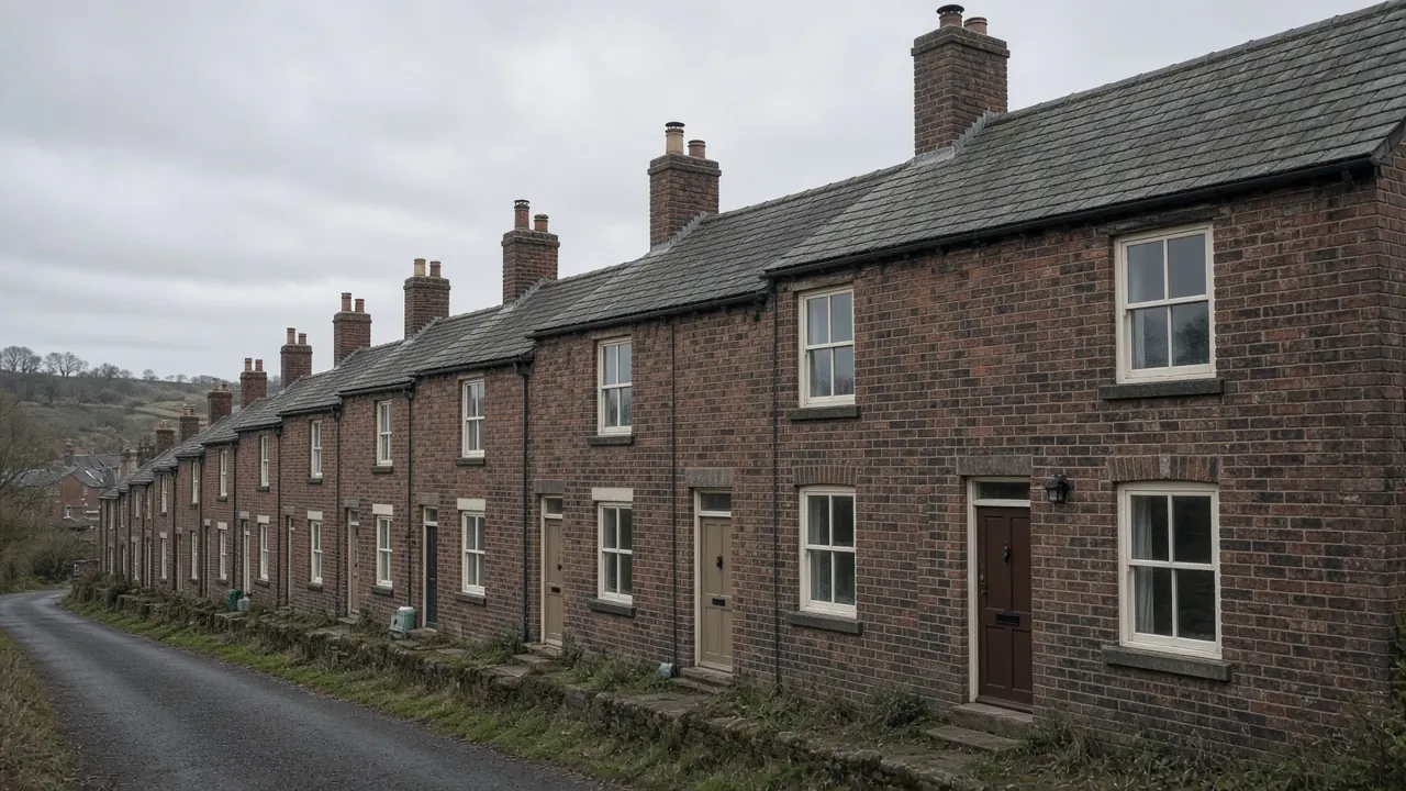 Example image: a row of brick colliery terrace cottages on a hillside